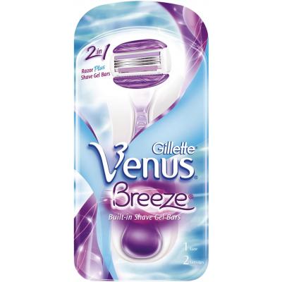 Бритвенный станок Gillette venus breeze с 2 сменными кассетами cо встроенными полосками с гелем для бритья (7702018886272)