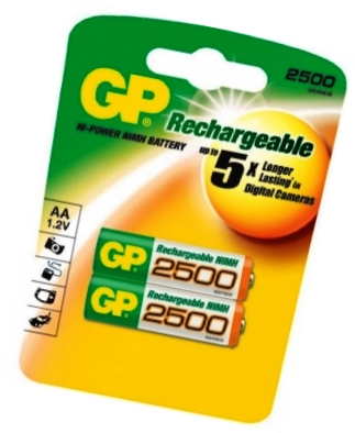 Аккумулятор AA, 2500 mAh, GP, 2 шт, 1.2V, Blister (GP250AAHC-2UEC2 ...