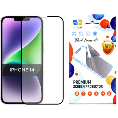 Стекло защитное Drobak Apple iPhone 14 Black Frame A+ (505061) Фото: Стекло защитное Drobak Apple iPhone 14 Black Frame A+ (505061)