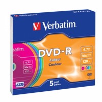 Диск DVD+R SLim VERBATIM 4.7GB, 16X, Color