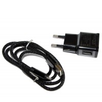 Сетевое зарядное устройство Voltex, Black, 1xUSB, 5V / 2A + кабель microUSB (VLT-9200)