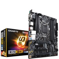 Материнская плата 1151 (B360) Gigabyte B360M D3H, B360, 4xDDR4, CrossFire, Int.Video(CPU), 6xSATA3, 1xM.2, 2xPCI-E 16x 3.0, 1xPCI-E 1x 3.0, 1xPCI, ALC892, I219-V, 6xUSB3.1/6xUSB2.0, VGA/DVI-D/HDMI/DP, mATX