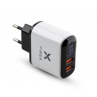 Зарядное устройство Vinga 2 Port QC3.0 Display Wall Charger (VWCQAADW)