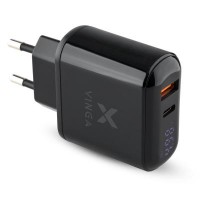 Зарядное устройство Vinga 2 Port QC3.0+PD Display Wall Charger (VWCQPACDBK)