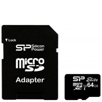 Карта памяти 64Gb microSDXC Silicon Power Elite UHS-1 / SD адаптер / SP064GBSTXBU1V10-SP